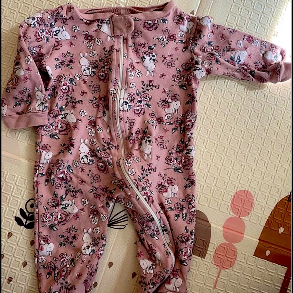 Kyle & Deena and Chick Pea zip up footed onesies